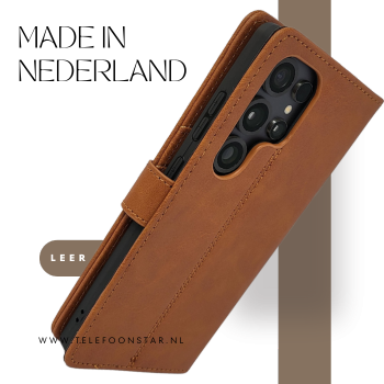 S25 Plus Boek Case Leer Stijlvolle en Beschermende Wallet Case Bruin