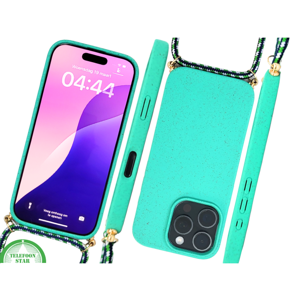 Groen Eco Koord Hoesje &ndash; Duurzaam Siliconen Touwkoord Case Met Draagkoord voor iPhone 16 Pro – foto 2