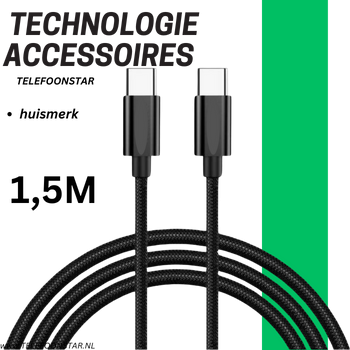 USB-C naar USB-C Oplaadkabel 1.5 Meter &ndash; Snelladen & Data