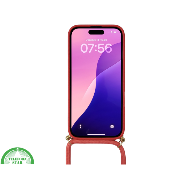 iPhone 16 Plus met Koord Rood Stijlvolle Duurzame Bescherming – foto 3