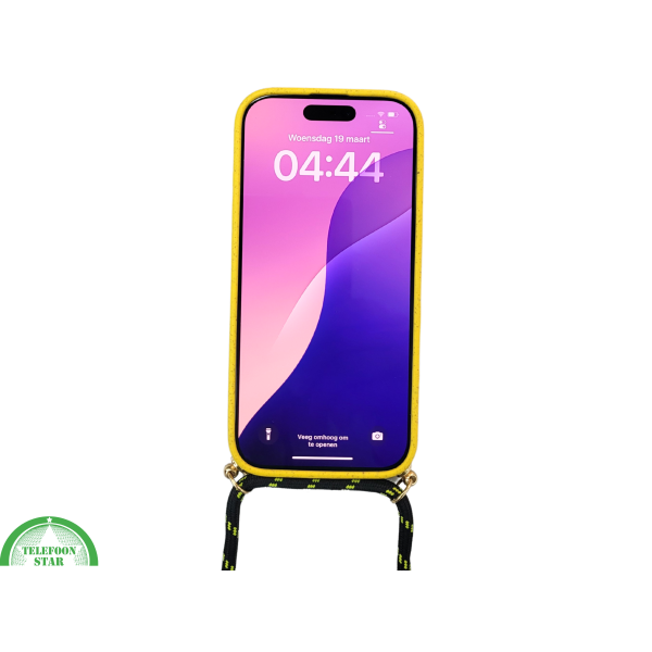 Gele Koord Hoesje &ndash; Duurzaam Siliconen Crossbody Case met Verstelbaar Draagkoord voor iPhone 16 Pro – foto 3