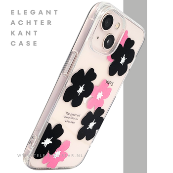 BloomPop Flex Case &ndash; iPhone 13 / 14 Hoesje met Zwarte & Roze Bloemen | Telefoonstar.nl