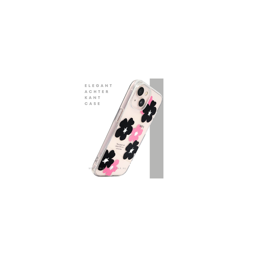 BloomPop Flex Case &ndash; iPhone 13 / 14 Hoesje met Zwarte &amp; Roze Bloemen | Telefoonstar.nl