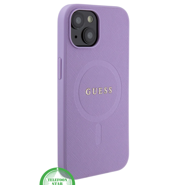 Hoesje voor iPhone 14 &ndash; Paars Luxe Design met Goudkleurig Logo – foto 2
