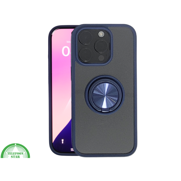 iPhone 16 Pro Donkerblauw Hoesje Met Ringhouder Stevige Rugcover Voor Extra Grip – foto 3