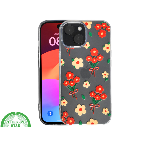iPhone 15 Hoesje &ndash; Bloemenprint met Strikjes | Vrolijk, Uniek &amp; Beschermend – foto 3