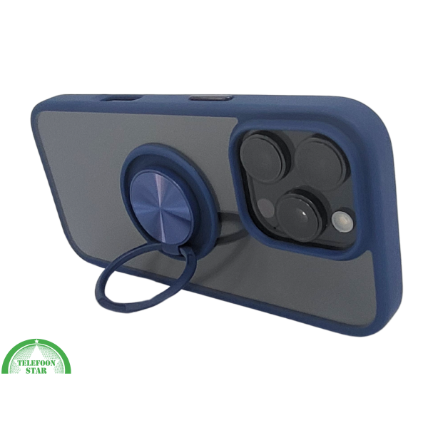iPhone 16 Pro Donkerblauw Hoesje Met Ringhouder Stevige Rugcover Voor Extra Grip – foto 4