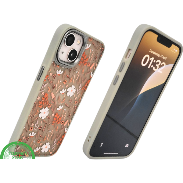 Floral Softcase iPhone 13 / 14 &ndash; Bloemen Hoesje met Groene Rand | Telefoonstar – foto 2