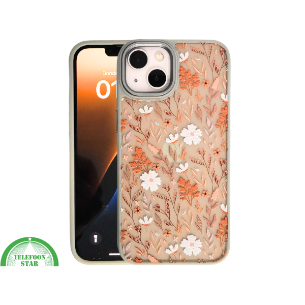 Floral Softcase iPhone 13 / 14 &ndash; Bloemen Hoesje met Groene Rand | Telefoonstar – foto 3