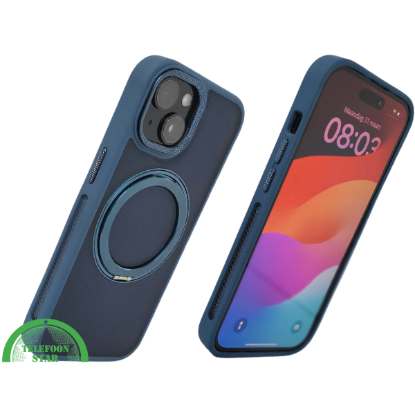 iPhone 15 Hoesje &ndash; Donkerblauw Met Ringhouder &amp; MagSafe | Stevig, Stijlvol &amp; Slim – foto 2