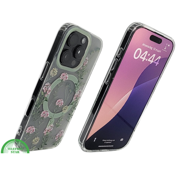 iPhone 16 Pro Transparant Hoesje Met Groene Bloemenprint Elegante Achterkant Bescherming – foto 2