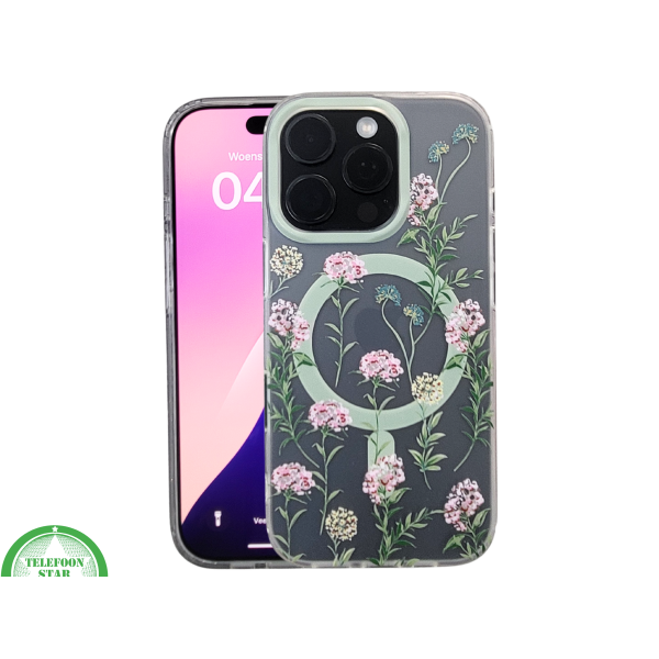 iPhone 16 Pro Transparant Hoesje Met Groene Bloemenprint Elegante Achterkant Bescherming – foto 3