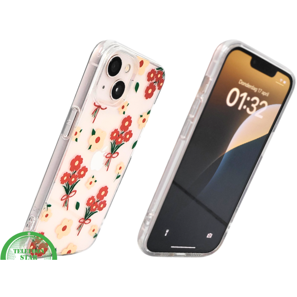 iPhone 13 / 14 Hoesje &ndash; Transparant Bloemenprint met Rode Boeketten | Telefoonstar – foto 2