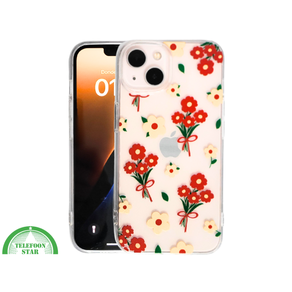 iPhone 13 / 14 Hoesje &ndash; Transparant Bloemenprint met Rode Boeketten | Telefoonstar – foto 3