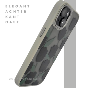 iPhone 15 Hoesje &ndash; Zwarte Tulpen Design met Beige Rand | Stijlvol & Betaalbaar