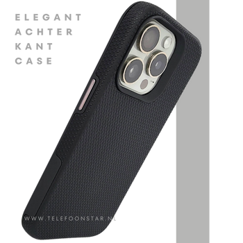 iPhone 15 Pro Max Zwart Hoesje met Structuur &ndash; Schokbestendig & Zakelijk | Telefoonstar.nl