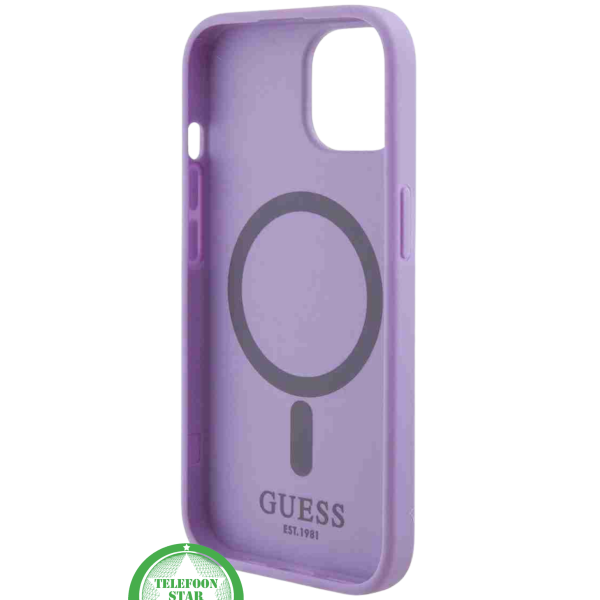 Hoesje voor iPhone 14 &ndash; Paars Luxe Design met Goudkleurig Logo – foto 3
