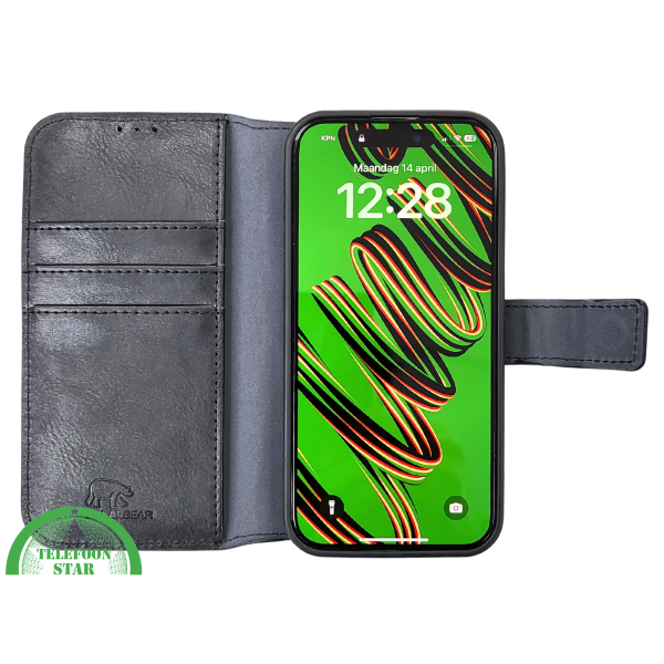 Zwart Bookcase Hoesje twee en een iPhone 15 Pro &ndash; Luxe PU-leer &amp; Kaarthouder | Telefoonstar.nl – foto 4