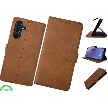 S25 Plus Boek Case Leer Stijlvolle en Beschermende Wallet Case Bruin