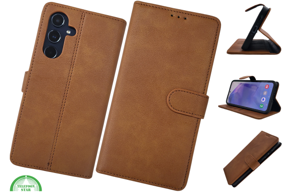 S25 Plus Boek Case Leer Stijlvolle en Beschermende Wallet Case Bruin