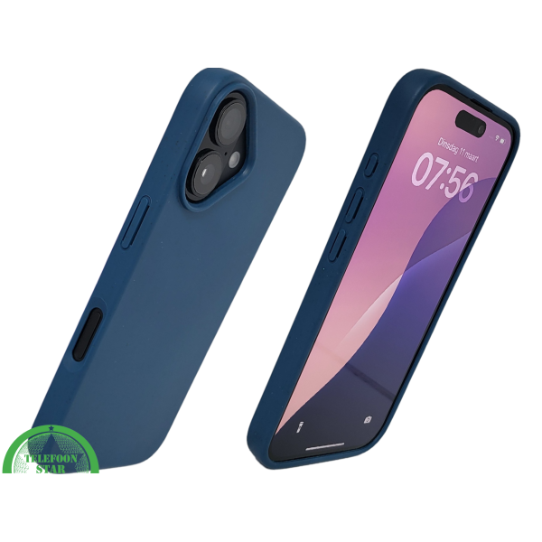 iPhone 16 hoesje blauw soft touch siliconen met schokabsorptie – foto 2