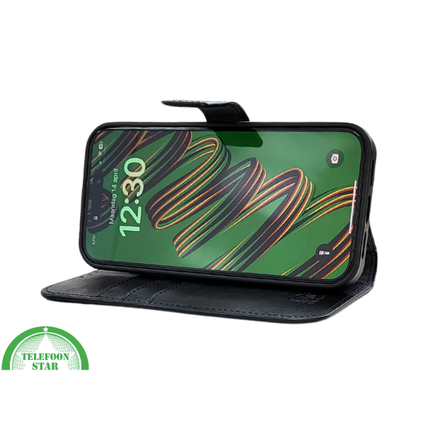 Zwart Bookcase Hoesje twee en een iPhone 15 Pro &ndash; Luxe PU-leer &amp; Kaarthouder | Telefoonstar.nl – foto 7