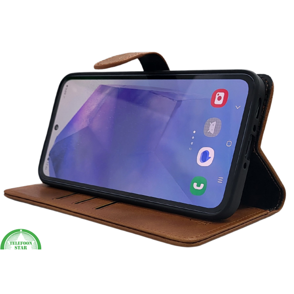 Samsung Galaxy A17 Boek Case Leer Stijlvolle en Beschermende Wallet Case Bruin – foto 3
