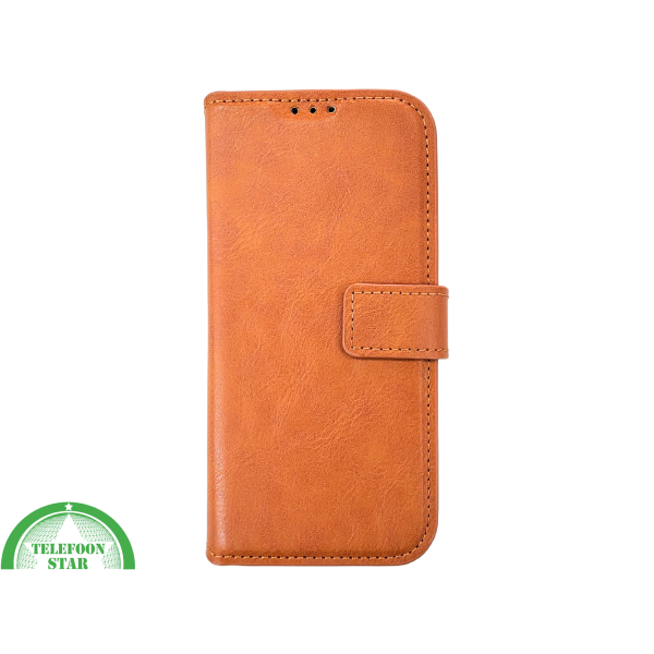 Cognac Bookcase Hoesje twee en een iPhone 15 Pro &ndash; Lederen Look &amp; Kaartvak | Telefoonstar.nl – foto 2