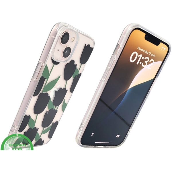 iPhone 13 / 14 Hoesje &ndash; Transparante Case met Zwarte Tulpen | Telefoonstar – foto 2