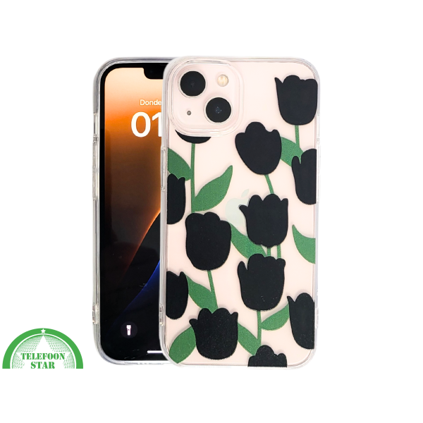iPhone 13 / 14 Hoesje &ndash; Transparante Case met Zwarte Tulpen | Telefoonstar – foto 3