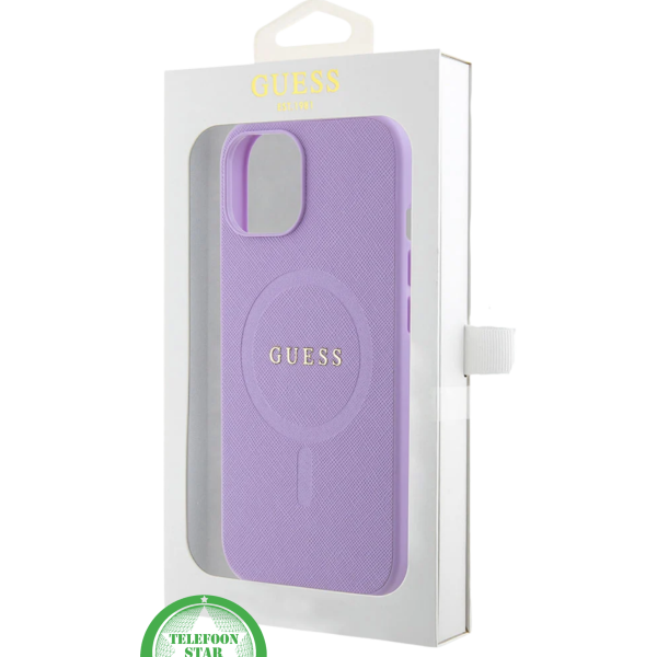 Hoesje voor iPhone 14 &ndash; Paars Luxe Design met Goudkleurig Logo – foto 4