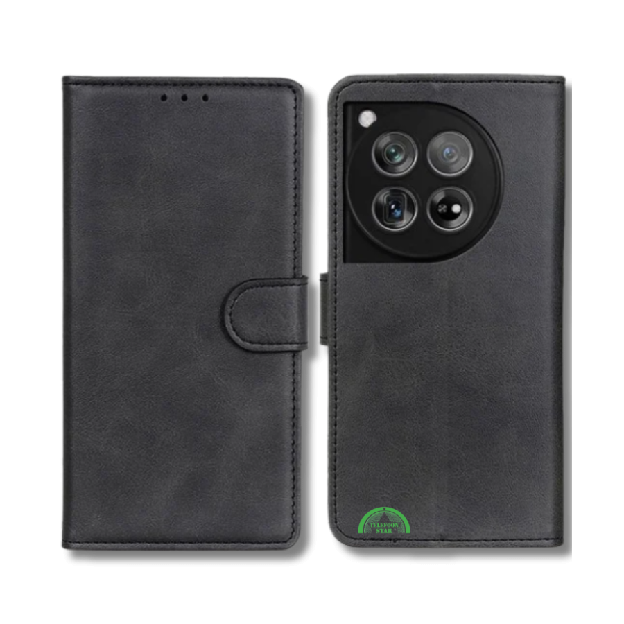 Bookcase Hoesje voor OnePlus 12 Zwart Vintage Leer Look met Magnetische Sluiting