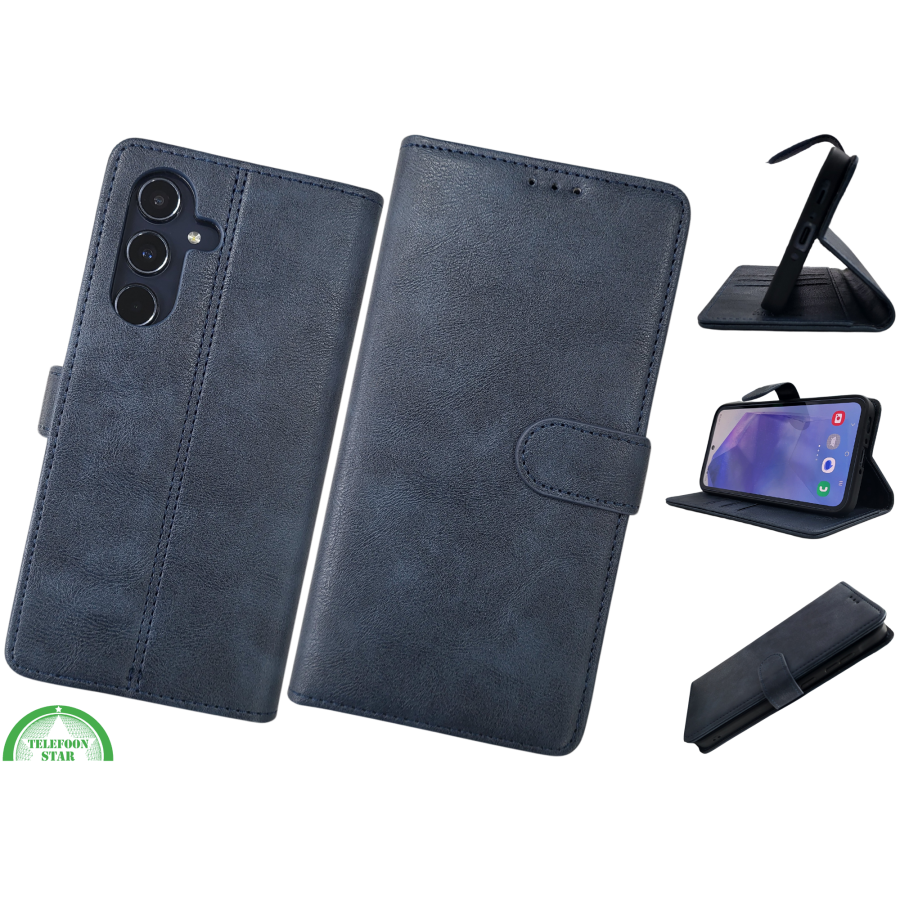 Samsung Galaxy S25 Plus Boek Case Leer Stijlvolle en Donkerblauw