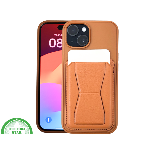 iPhone 15 Hoesje &ndash; Cognacbruin met Pasjeshouder | Functioneel &amp; Stijlvol – foto 3