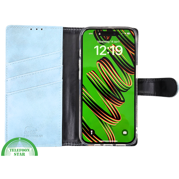 Lichtblauw Bookcase Hoesje iPhone 15 Pro &ndash; Fris &amp; Functioneel | Telefoonstar.nl – foto 4