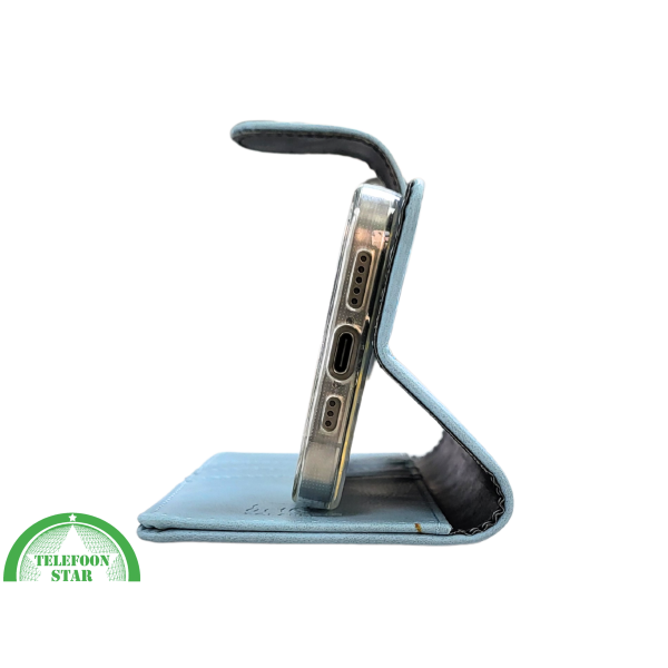 Lichtblauw Bookcase Hoesje iPhone 15 Pro &ndash; Fris &amp; Functioneel | Telefoonstar.nl – foto 5