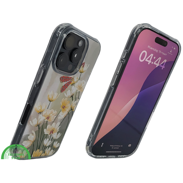 iPhone 16 Pro Max Transparant Hoesje Met Bloemen En Vlinder Elegante Achterkant Bescherming – foto 2
