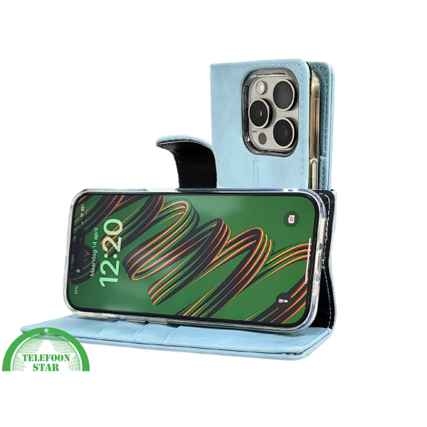 Lichtblauw Bookcase Hoesje iPhone 15 Pro &ndash; Fris &amp; Functioneel | Telefoonstar.nl – foto 7