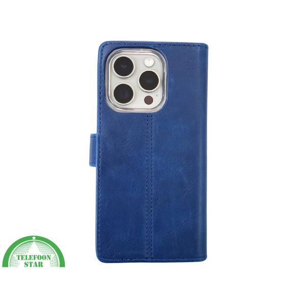 iPhone 15 Pro Bookcase Hoesje Blauw &ndash; Elegant Leren Look met Magnetische Sluiting – foto 3