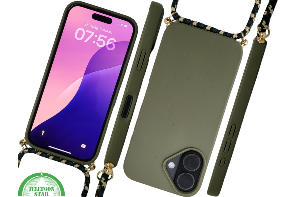 iPhone 16 Hoesje met Koord Olijfgroen– Stoere & Duurzame Bescherming