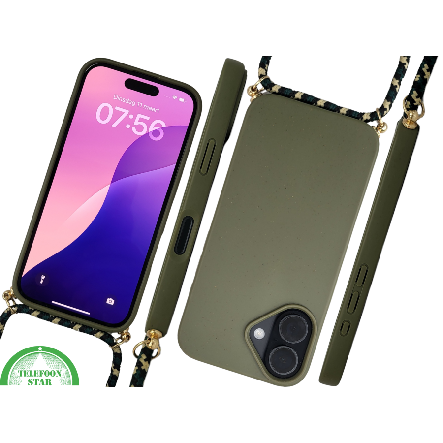 iPhone 16 Hoesje met Koord Olijfgroen&ndash; Stoere &amp; Duurzame Bescherming