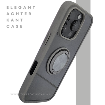 iPhone 16 Pro Grijs Hoesje Met Ringhouder Stevige Rugcover Voor Extra Grip
