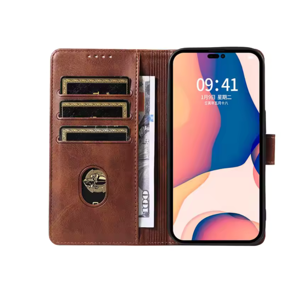 Luxe Boek iPhone 16E (2025)Bruin Leerlook Wallet Case Kaartvakken – foto 2