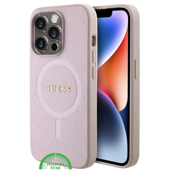 Hoesje voor iPhone 15 Pro &ndash; Lichtroze Design met Gouden Detail