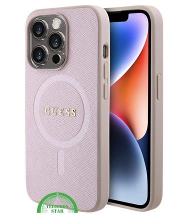 Hoesje voor iPhone 15 Pro &ndash; Lichtroze Design met Gouden Detail