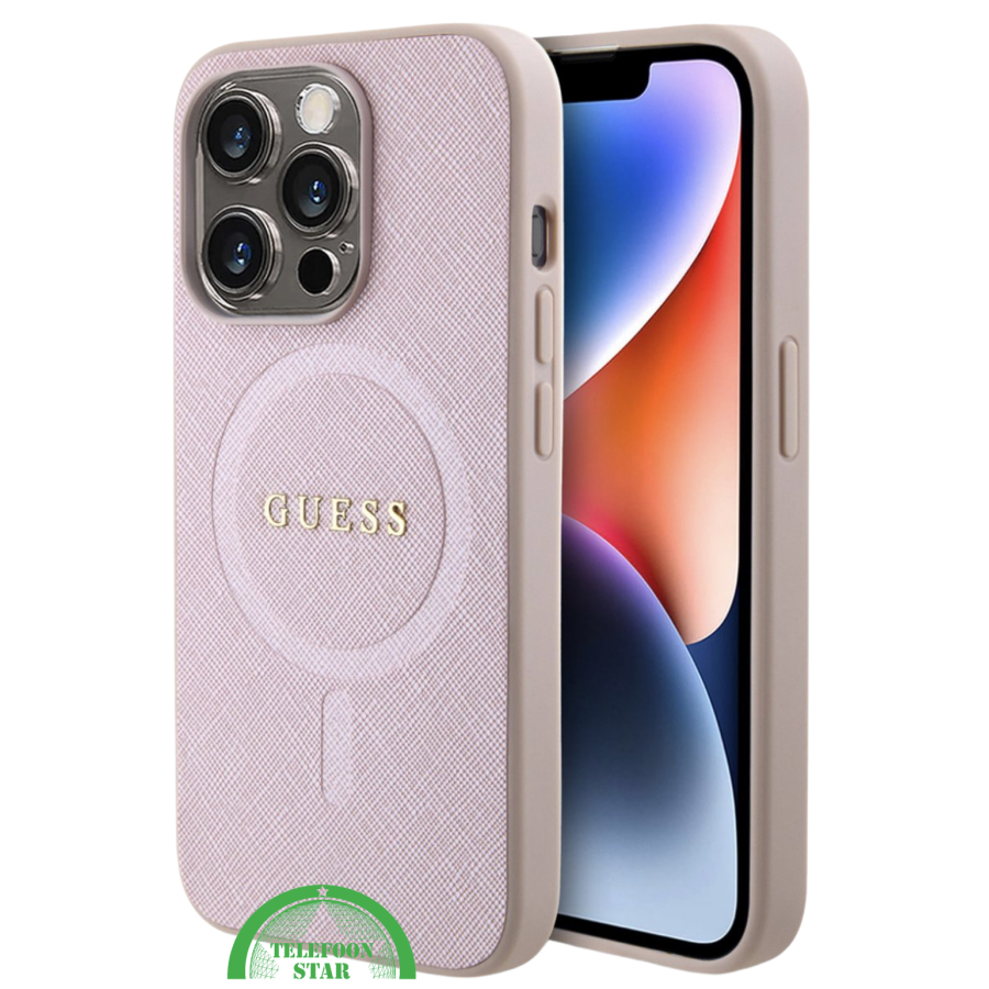 Hoesje voor iPhone 15 Pro &ndash; Lichtroze Design met Gouden Detail