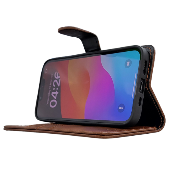 Luxe Boek iPhone 16E (2025)Bruin Leerlook Wallet Case Kaartvakken – foto 3