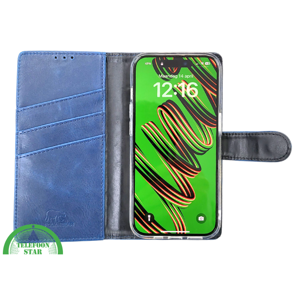 iPhone 15 Pro Bookcase Hoesje Blauw &ndash; Elegant Leren Look met Magnetische Sluiting – foto 4