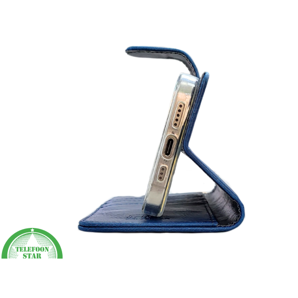 iPhone 15 Pro Bookcase Hoesje Blauw &ndash; Elegant Leren Look met Magnetische Sluiting – foto 6