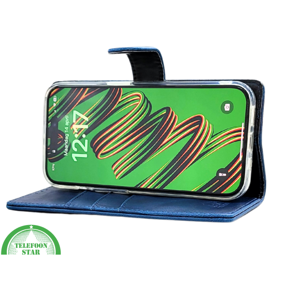 iPhone 15 Pro Bookcase Hoesje Blauw &ndash; Elegant Leren Look met Magnetische Sluiting – foto 5